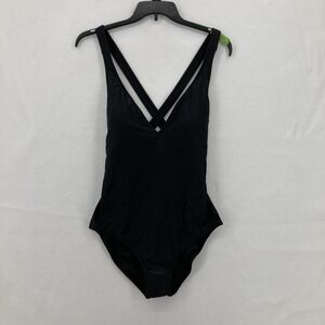 J Crew High Support Cross Back One Piece Swimsuit Women's 12 Black Stretch Beach